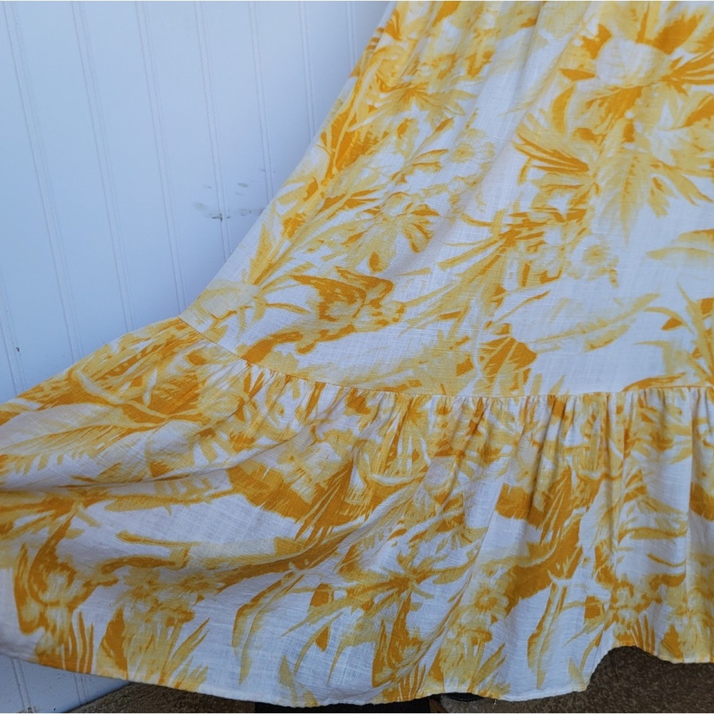 Express Women size Large Flutter Sleeve Tie Front Midi Linen Dress Yellow Gold - Picture 4 of 15
